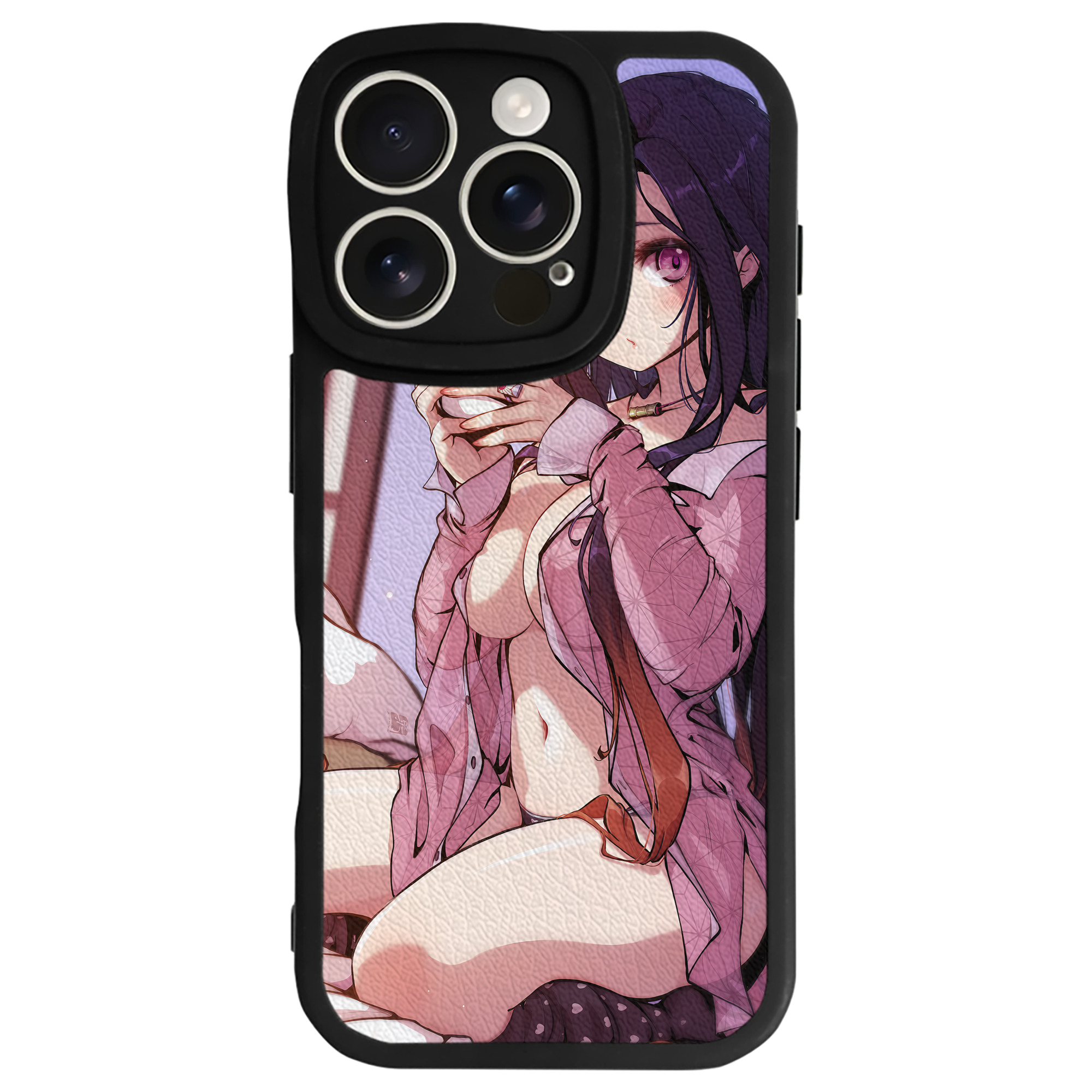 （画像用） 鬼滅の刃（きめつのやいば）竈門 禰󠄀豆子／かまど ねずこ Kamado Nezuko 【iPhone 16シリーズ対応】シリコンスマホケース（レザー調） 材質：シリコン